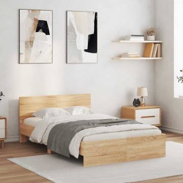 LED Bed Frame with Headboard in Sonoma Oak - 140x190 cm