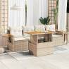  5 Piece Garden Sofa Set with Cushions Beige Poly Rattan Acacia Colour beige and cream Model with storage Number of 1 