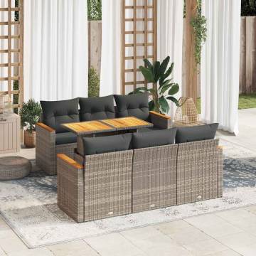 7 Piece Garden Sofa Set - Grey Poly Rattan & Acacia