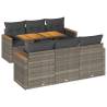 7 Piece Garden Sofa Set - Grey Poly Rattan & Acacia