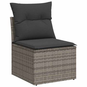 7 Piece Garden Sofa Set - Grey Poly Rattan & Acacia