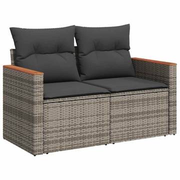 7 Piece Garden Sofa Set - Grey Poly Rattan & Acacia