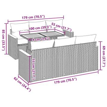 7 Piece Garden Sofa Set - Grey Poly Rattan & Acacia