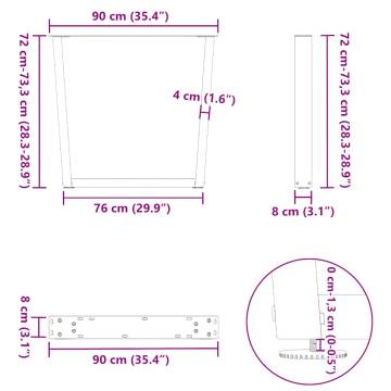 V-Shape Dining Table Legs - Black Steel, 90x(72-73.3) cm