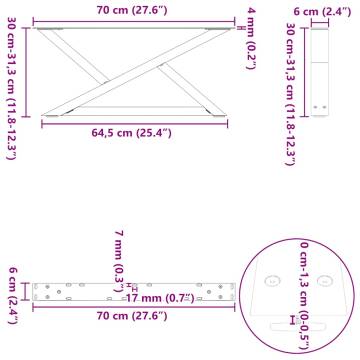 Coffee Table Legs 2 pcs Black 70x(30-31.3) cm Steel | HipoMarket