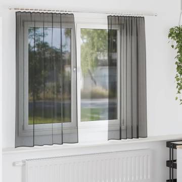 Voile Curtains with Tab Top - 2 Pcs Black | HipoMarket