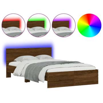 Brown Oak Bed Frame with LED Headboard - 140x200 cm