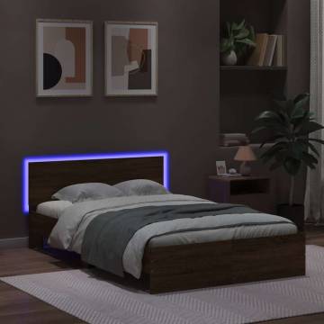 Brown Oak Bed Frame with LED Headboard - 140x200 cm