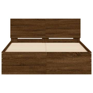 Brown Oak Bed Frame with LED Headboard - 140x200 cm