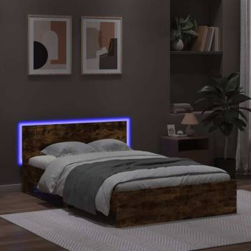 Stylish Bed Frame with Headboard & LED Smoked Oak - 120x200 cm