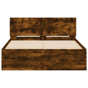 Stylish Bed Frame with Headboard & LED Smoked Oak - 120x200 cm