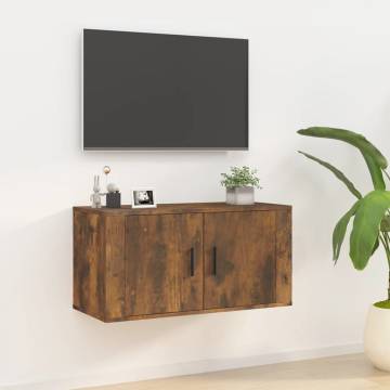 Wall Mounted TV Cabinet in Smoked Oak | 80x34.5x40 cm