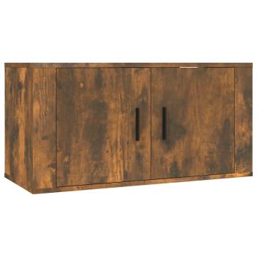 Wall Mounted TV Cabinet in Smoked Oak | 80x34.5x40 cm