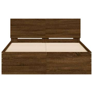 Bed Frame with Headboard & LED - Brown Oak 140x190 cm