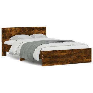 LED Smoked Oak Bed Frame with Headboard - 135x190 cm Double