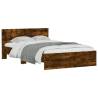 LED Smoked Oak Bed Frame with Headboard - 135x190 cm Double