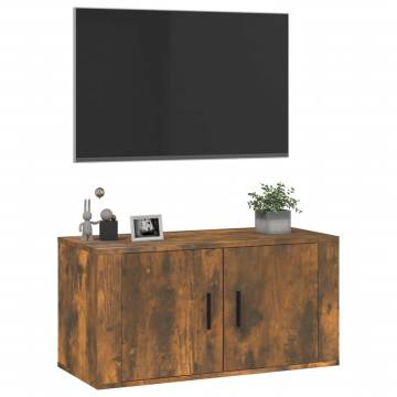 Wall Mounted TV Cabinet in Smoked Oak | 80x34.5x40 cm