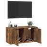 Wall Mounted TV Cabinet in Smoked Oak | 80x34.5x40 cm