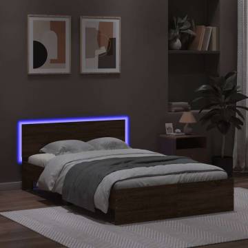 LED Brown Oak Bed Frame with Headboard - Small Double 120x190 cm