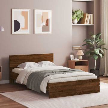 LED Brown Oak Bed Frame with Headboard - Small Double 120x190 cm