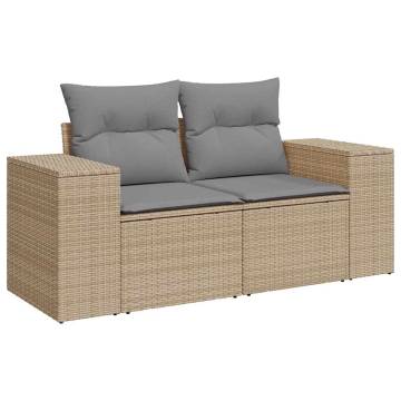 10 Piece Garden Sofa Set with Cushions - Beige Poly Rattan