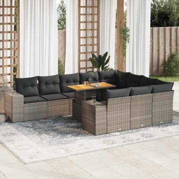 10 Piece Garden Sofa Set with Cushions - Grey Poly Rattan