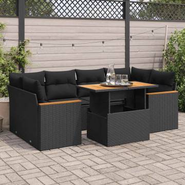 6 Piece Black Poly Rattan Garden Sofa Set with Cushions