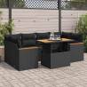  6 Piece Garden Sofa Set with Cushions Black Poly Rattan Acacia Colour black Model with storage Number of 1 