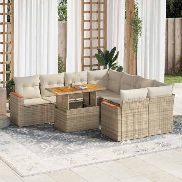 9 Piece Garden Sofa Set with Cushions | Beige Poly Rattan