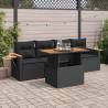  5 Piece Garden Sofa Set with Cushions Black Poly Rattan Acacia Colour black Model with storage Number of 1 