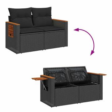 7 Piece Garden Sofa Set with Cushions - Black Poly Rattan