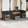 8 Piece Garden Sofa Set - Grey Poly Rattan & Acacia