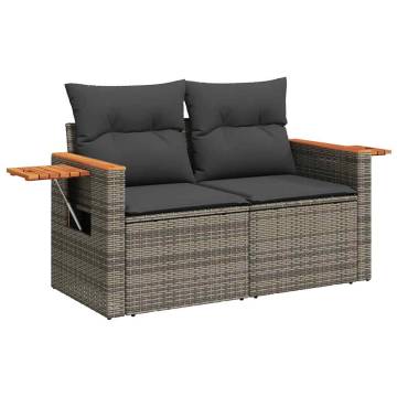 8 Piece Garden Sofa Set - Grey Poly Rattan & Acacia