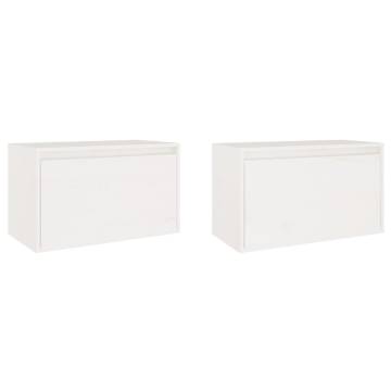 Stylish 2 pcs White Wall Cabinets | Solid Pinewood 60x30x35 cm