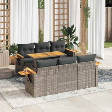 7 Piece Garden Sofa Set with Cushions - Grey Poly Rattan