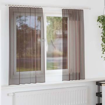 Voile Curtains with Tab Top - Brown - 2 pcs | HipoMarket