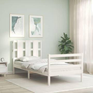 White Bed Frame with Headboard - 100x200 cm Solid Wood