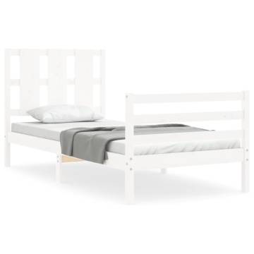 White Bed Frame with Headboard - 100x200 cm Solid Wood