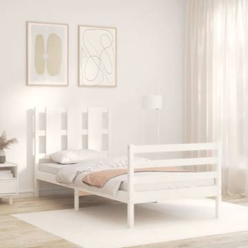 White Bed Frame with Headboard - 100x200 cm Solid Wood