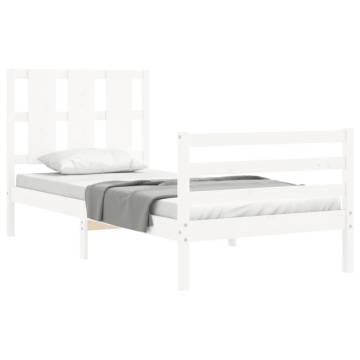 White Bed Frame with Headboard - 100x200 cm Solid Wood