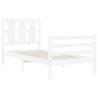 White Bed Frame with Headboard - 100x200 cm Solid Wood