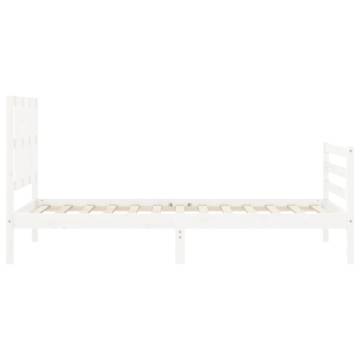 White Bed Frame with Headboard - 100x200 cm Solid Wood