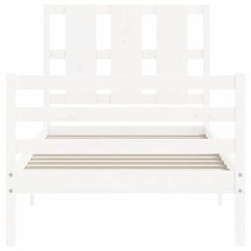 White Bed Frame with Headboard - 100x200 cm Solid Wood