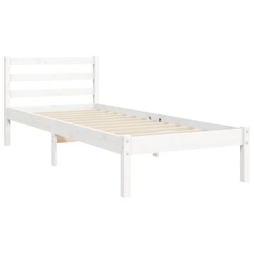 White Bed Frame with Headboard - 100x200 cm Solid Wood