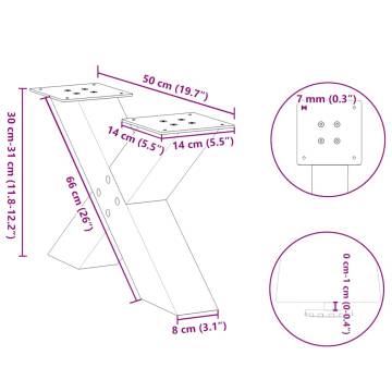 X-Shaped Coffee Table Legs - White Steel - 50x(30-31) cm (2 pcs)