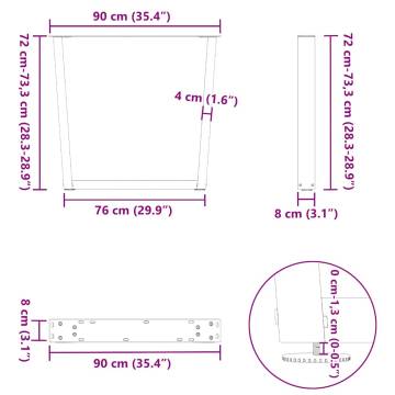 V-Shape Dining Table Legs - 2 pcs White Steel 90x(72-73.3) cm