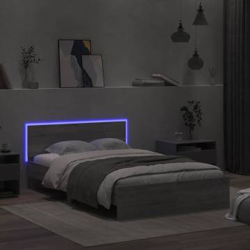 LED Grey Sonoma Bed Frame with Headboard - 140x200 cm