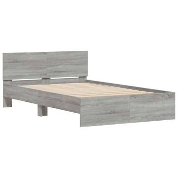 LED Grey Sonoma Bed Frame with Headboard - 140x200 cm