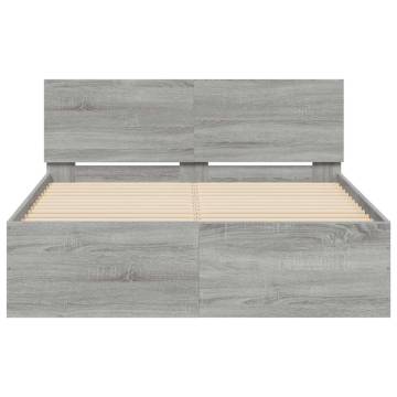 LED Grey Sonoma Bed Frame with Headboard - 140x200 cm