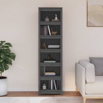 Stylish Grey Book Cabinet - Solid Pine Wood 50x35x183 cm